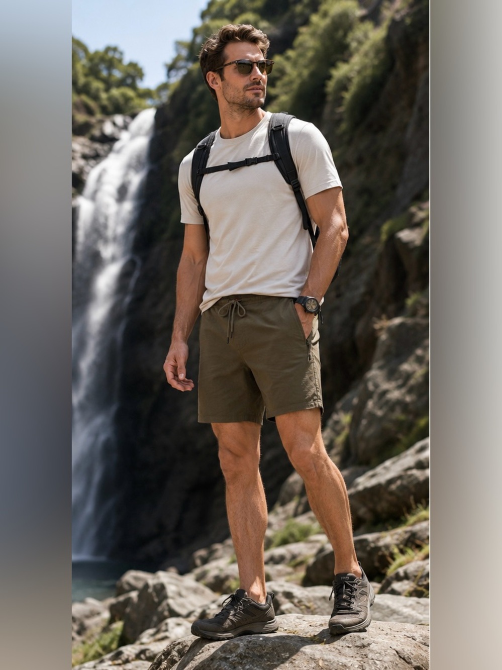 Huckberry Roark Layover Travel Shorts Mens 38 Dark Khaki Everyday Stretch Hiking